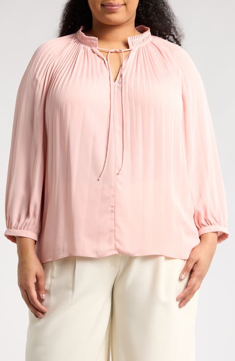 Tie Neck Pleated Top (Plus)