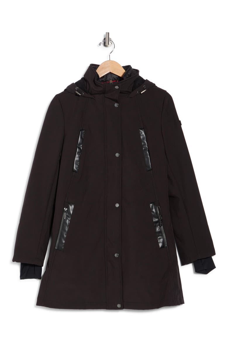Hooded Softshell Anorak with Bib, Main, color, BLACK