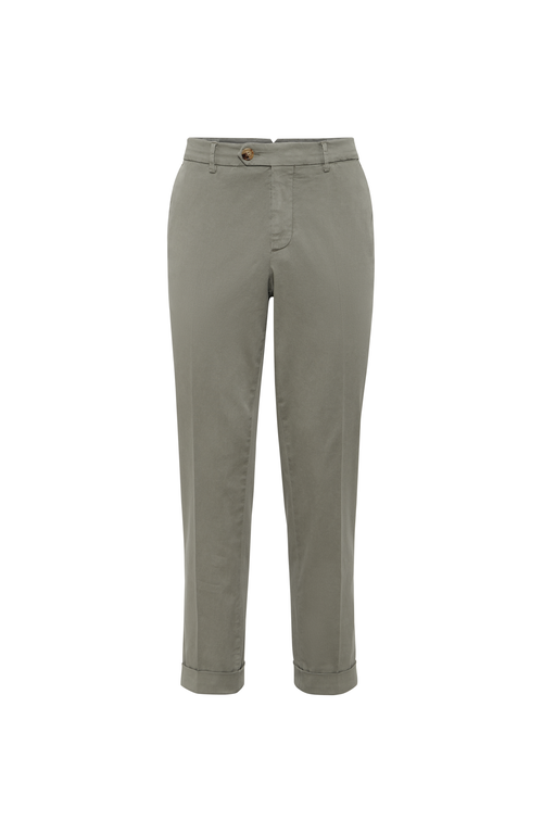Brunello Cucinelli Pima Cotton Comfort Gabardine Italian Trousers In Green