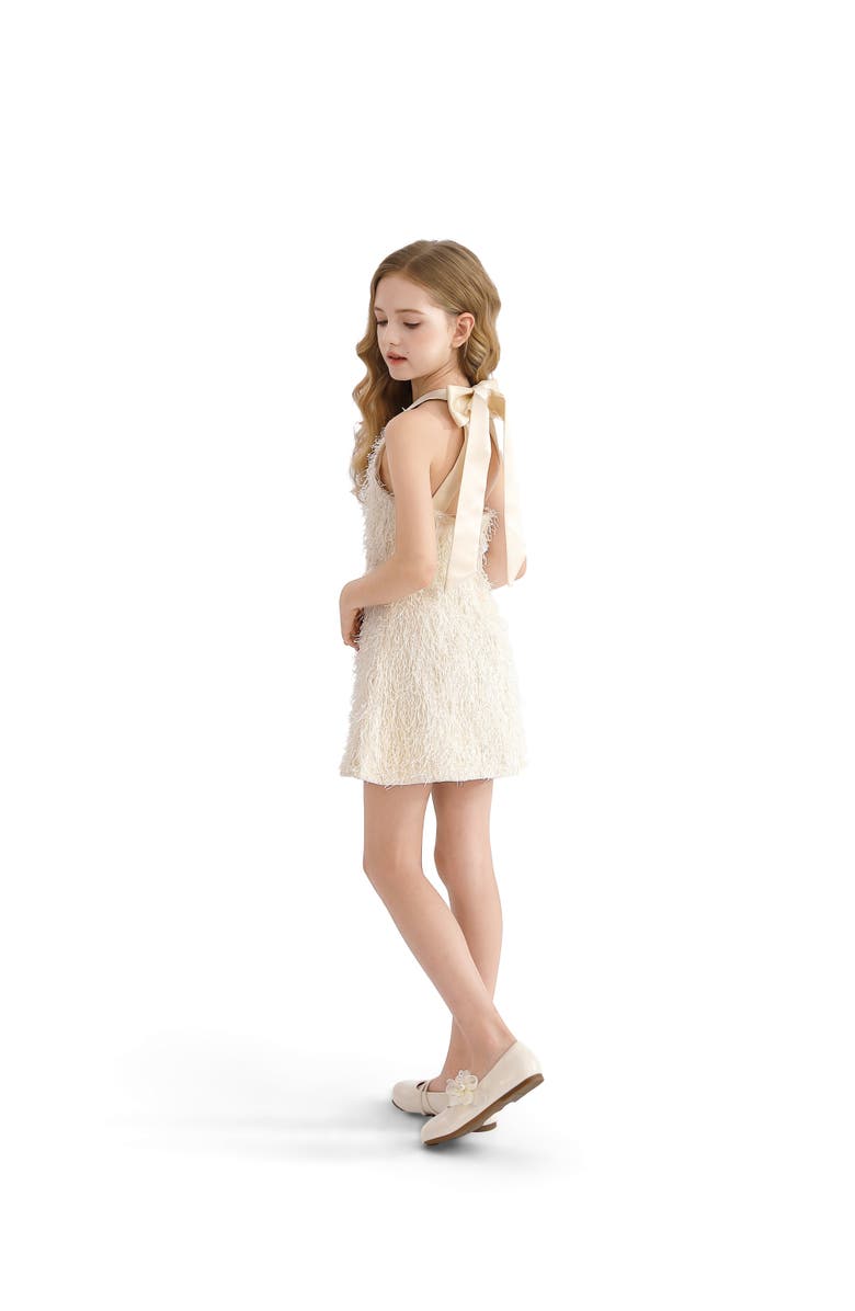 Tulleen Rosette Ribbon-Back Dress, Alternate, color, Cream
