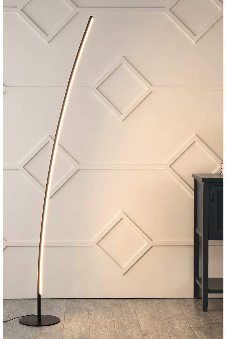 Malthe 71" Modern Contemporary Aluminum/Iron Arc Integrated LED Floor Lamp, Black, Alternate, color, Black