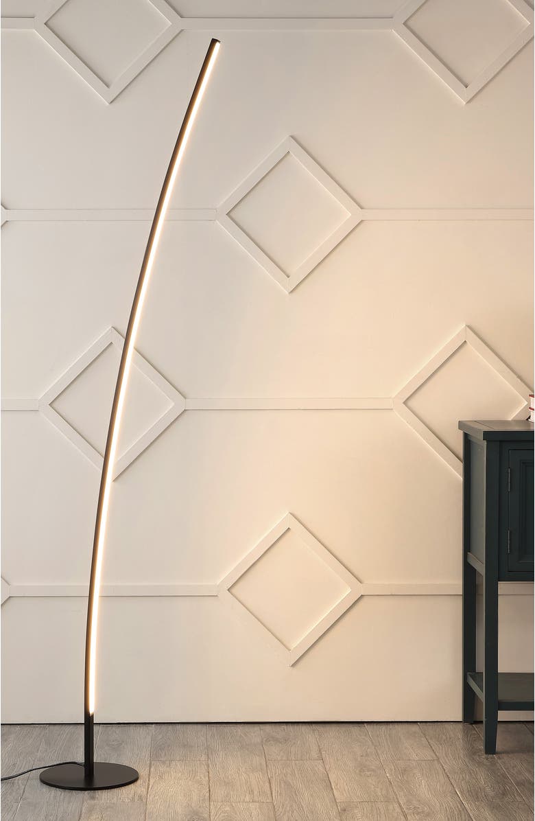 JONATHAN Y Malthe 71" Modern Contemporary Aluminum/Iron Arc Integrated LED Floor Lamp, Black, Alternate, color, Black