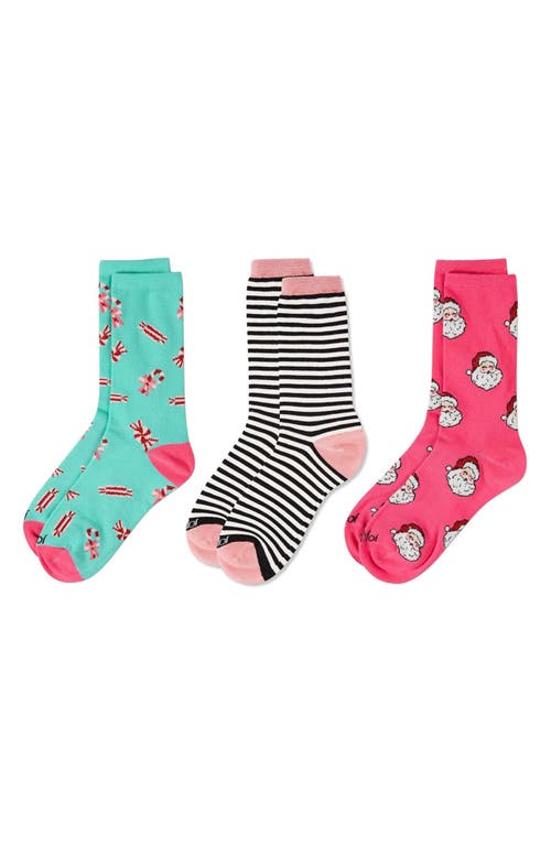 Memoi Christmas Assorted 3-pack Crew Socks In Pink