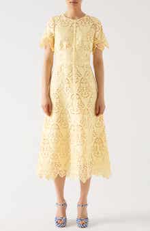 Georgia Short Sleeve Embroidered Cutout Midi Dress