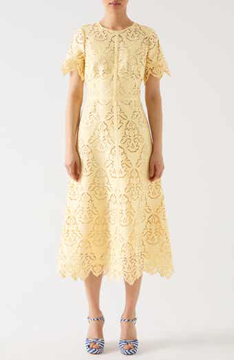 Georgia Short Sleeve Embroidered Cutout Midi Dress
