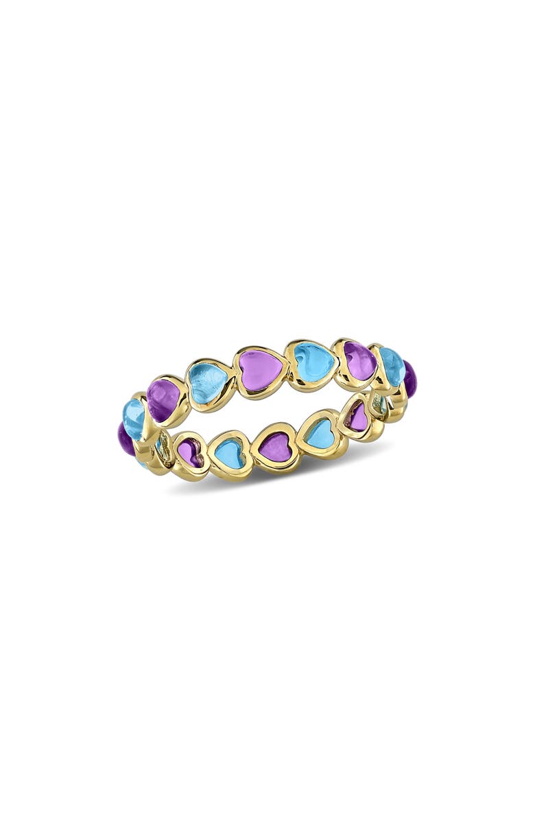 DELMAR Blue Topaz & African Amethyst Heart Eternity Band Ring, Main, color, Purple Multi