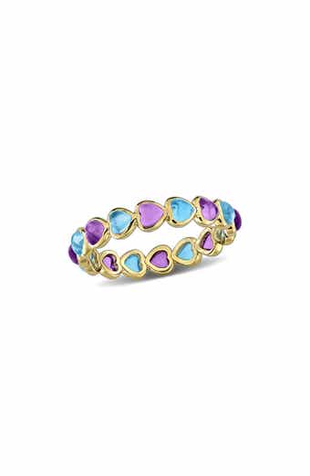 Blue Topaz & African Amethyst Heart Eternity Band Ring