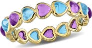 DELMAR Blue Topaz & African Amethyst Heart Eternity Band Ring