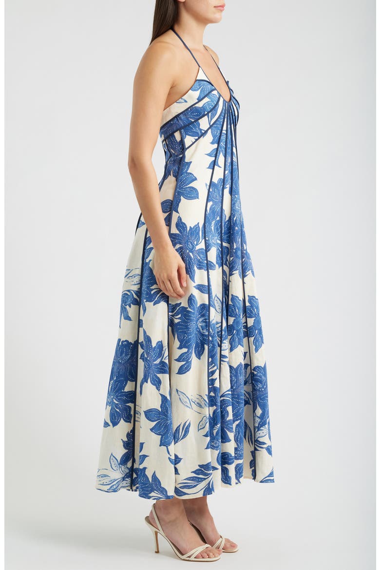The Novia Floral Print Maxi Halter Dress, Alternate, color, COASTAL FJORD