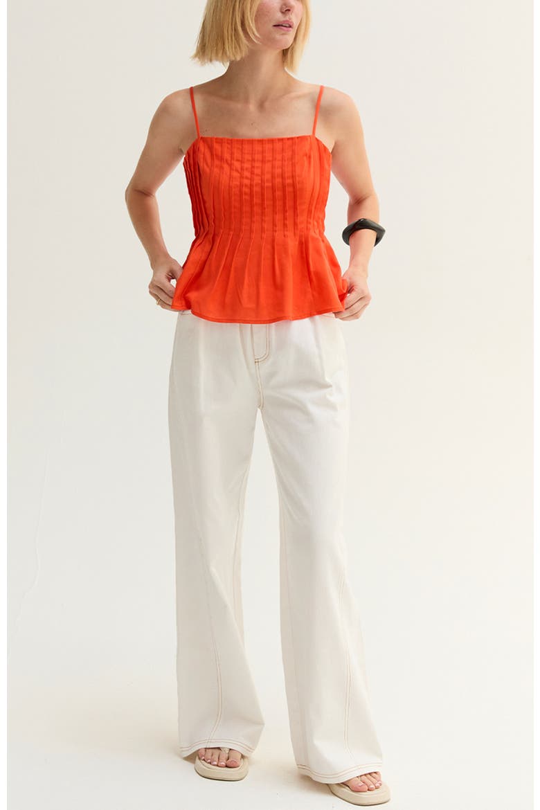 Pleated Sleeveless Linen Blend Top, Alternate, color, Poppy