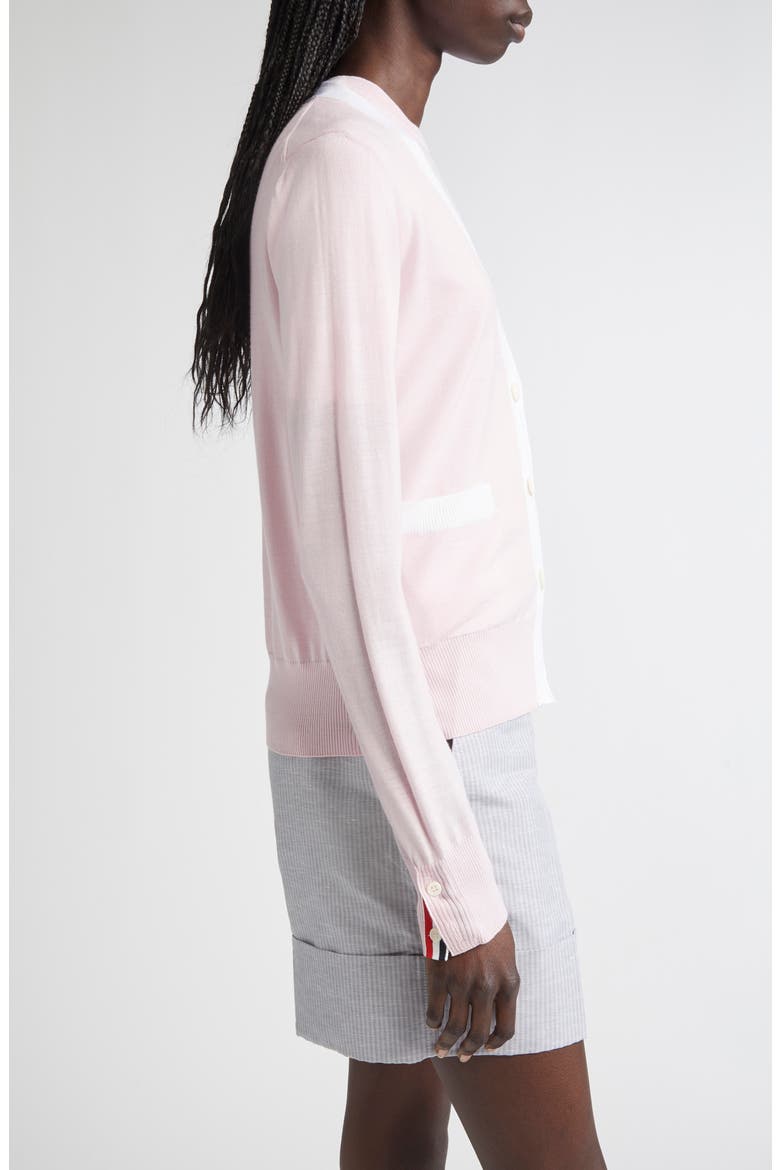 4-Bar Relaxed Fit V-Neck Virgin Wool Cardigan, Alternate, color, LIGHT PINK