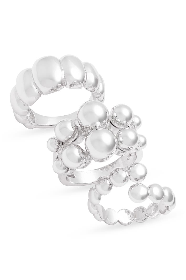 Set of 3 Orb Textured Rings, Main, color, SILVER