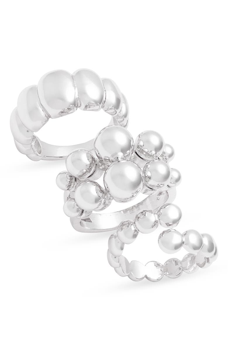 Open Edit Set of 3 Orb Textured Rings, Main, color, Silver