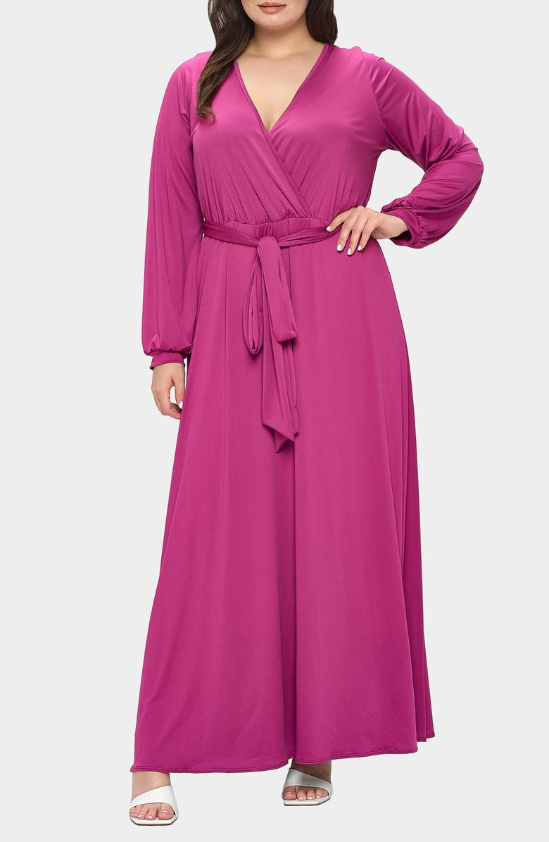 L I V D Espinoza Belted Long Sleeve Jersey Maxi Dress, Main, color,