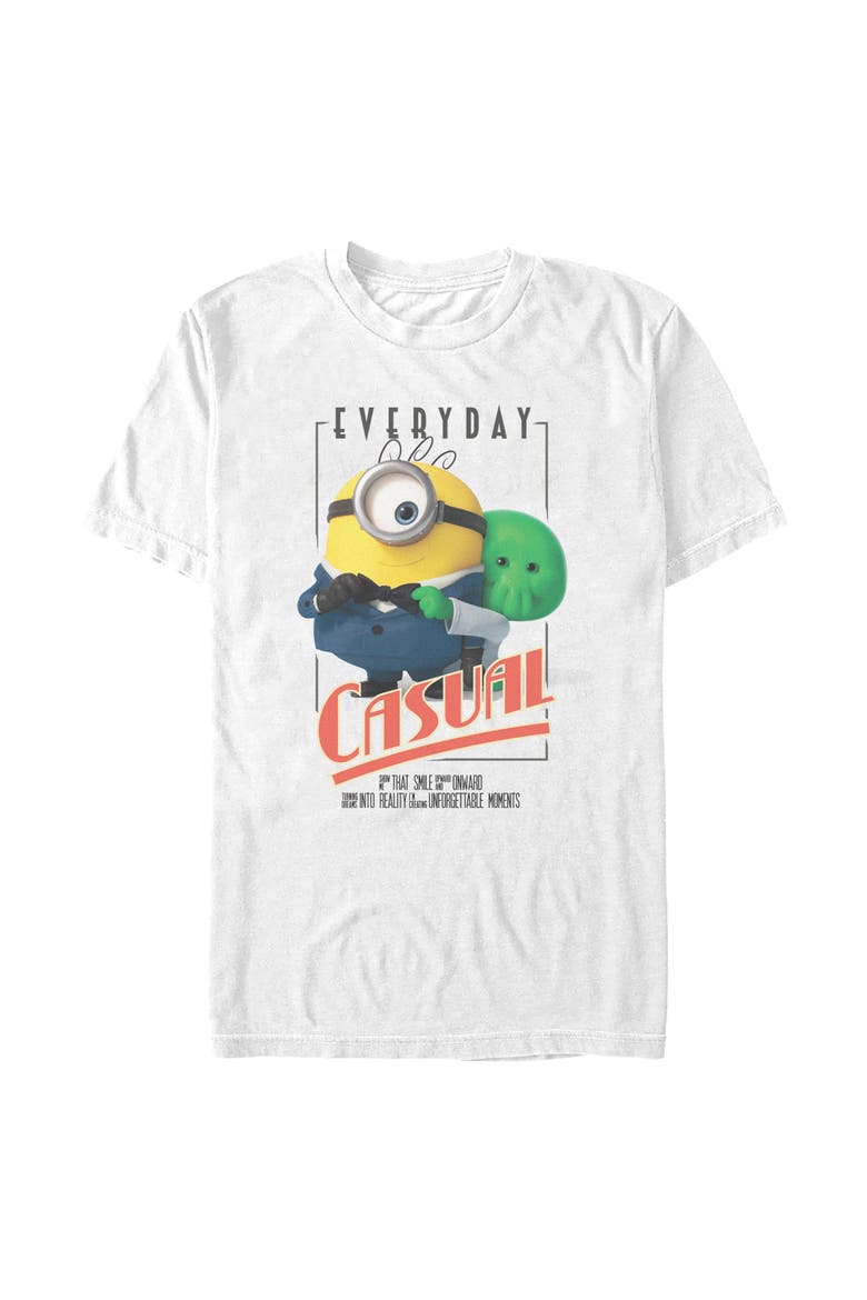 Mens Minions & Monsters Everyday Casual T Shirt, Main, color, White