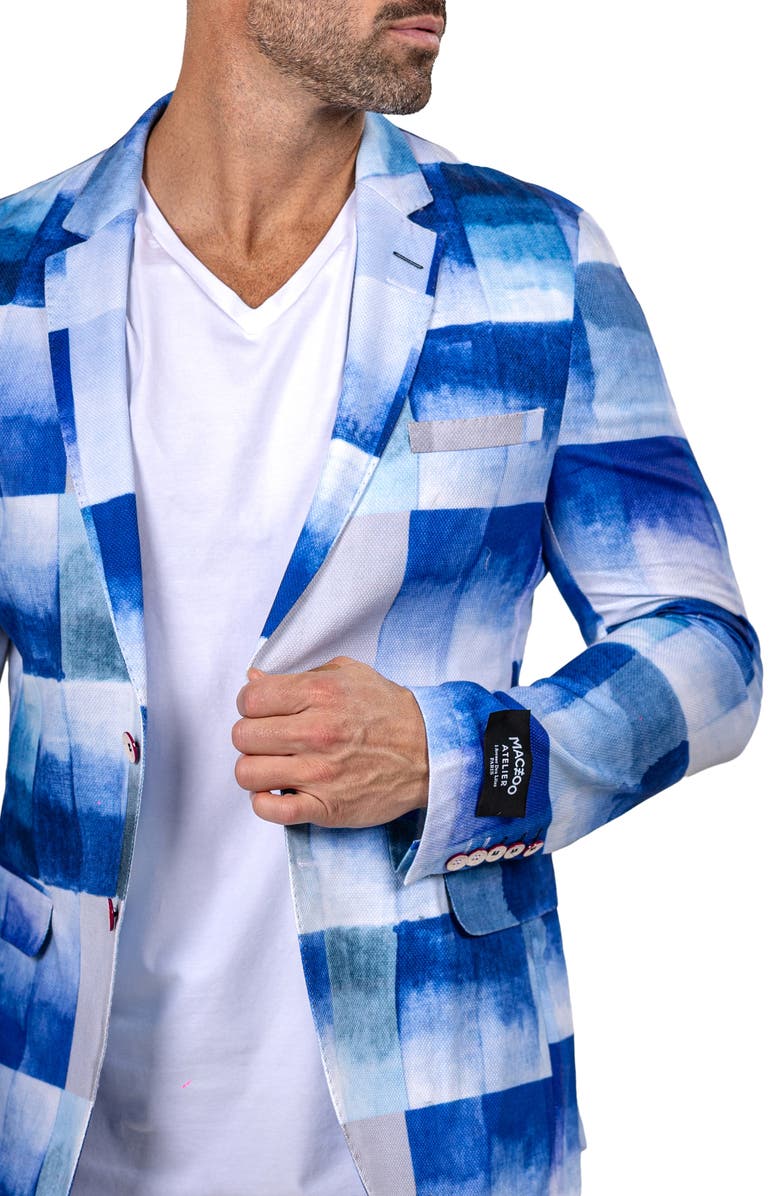 Maceoo Unconstructed Marthyr021 Blue Cotton Patchwork Blazer, Alternate, color, Blue