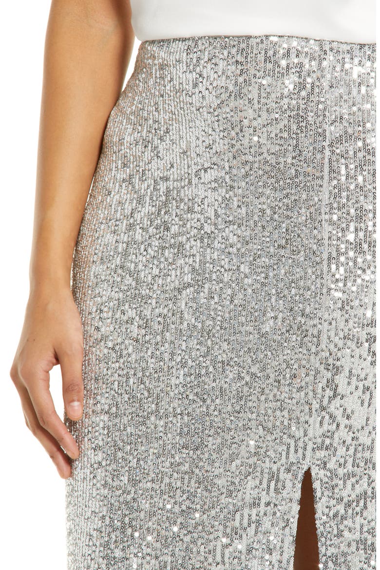 Sequin Side Slit Skirt, Alternate, color, SILVER