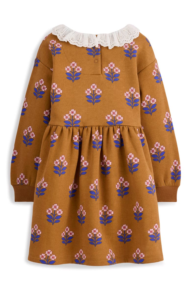 Kids' Frill Sweater Dress, Alternate, color, TOFFEE BROWN FLOWER STAMP