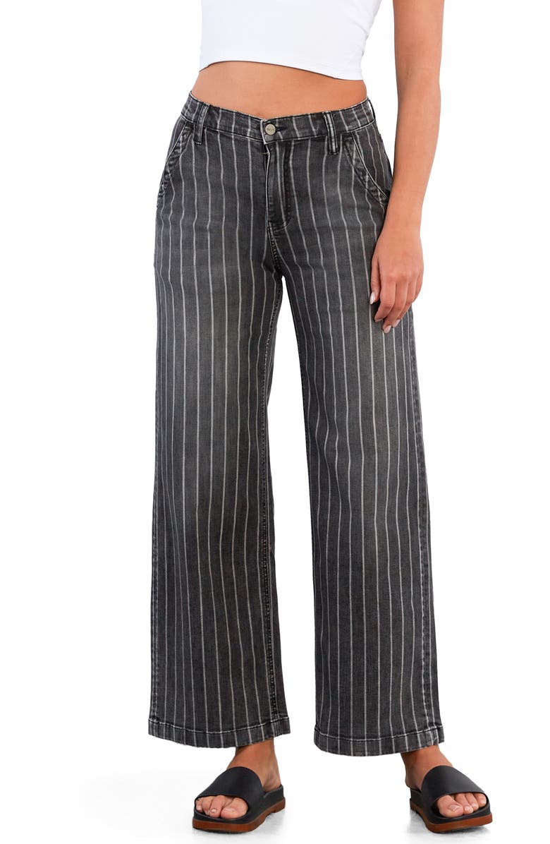 HINT OF BLU Stripe High Rise Wide Leg Jeans, Alternate, color, Grey Stripes