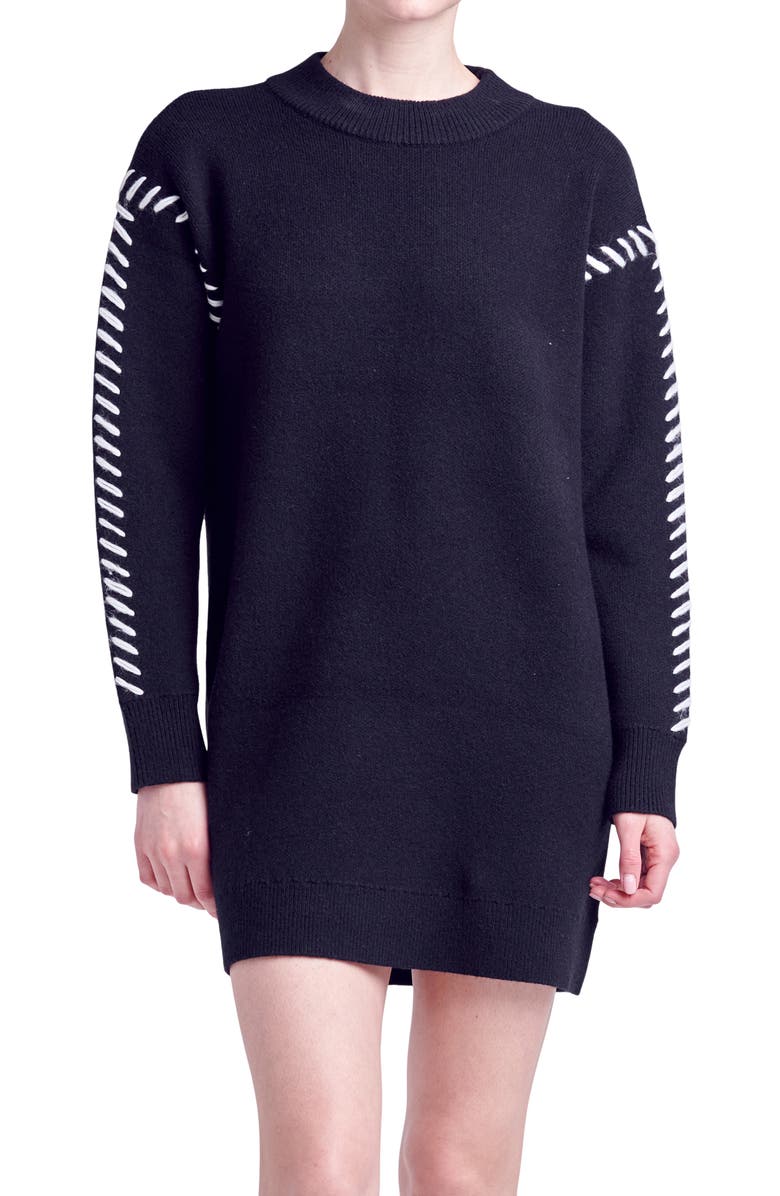 English Factory Whipstitch Long Sleeve Sweater Minidress, Alternate, color, 