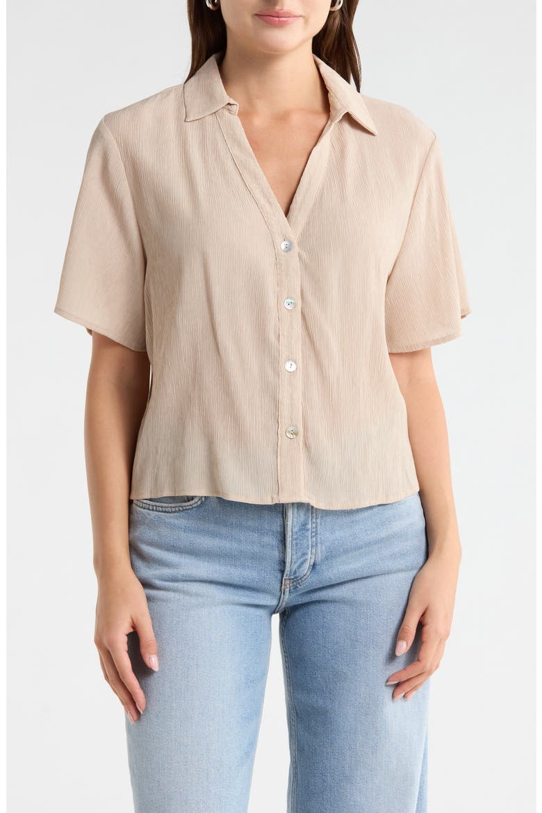 Short Sleeve Crop Button-Up Shirt, Main, color, WHEAT