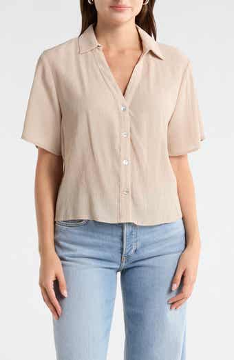 Short Sleeve Crop Button-Up Shirt