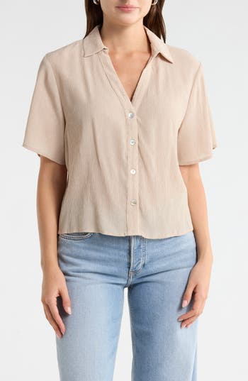 Current/Elliott Short Sleeve Crop Button-Up Shirt in Wheat at Nordstrom Rack, Size X-Small