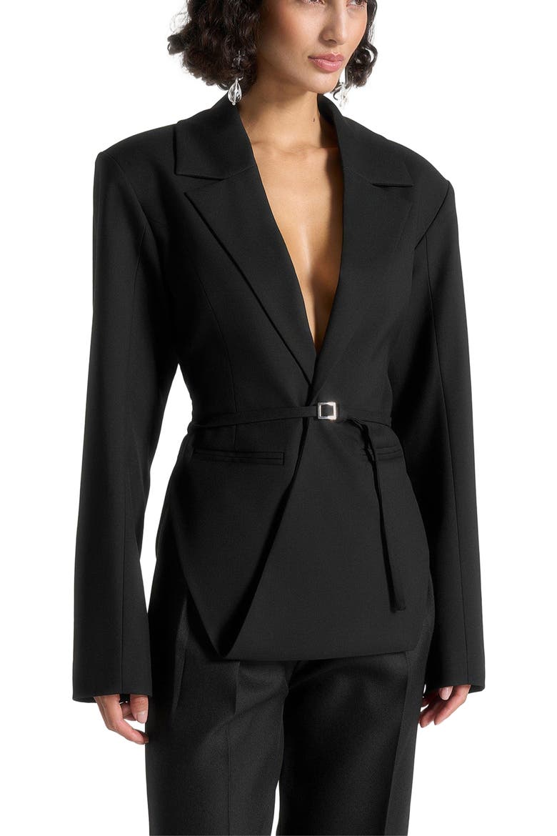 Yuna Plunge Tailored Blazer With Belt, Alternate, color, Black