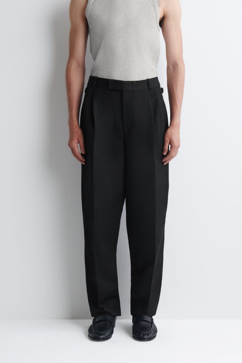 Pleated Wool-Blend Relaxed-Fit Tapered Pants, Alternate, color, BLACK