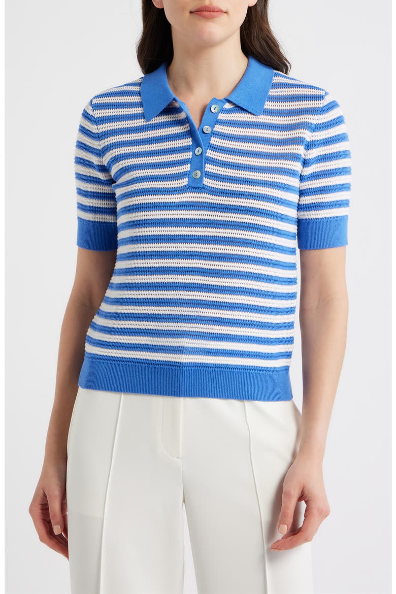 The Elliot Stripe Polo Sweater, Main, color, SEAPORT BLUE / SKY WHITE