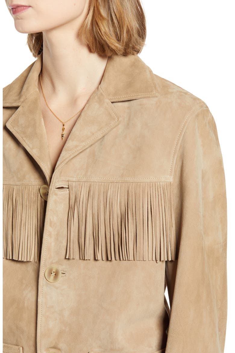 7 For All Mankind® Fringe Suede Jacket, Alternate, color, TAN