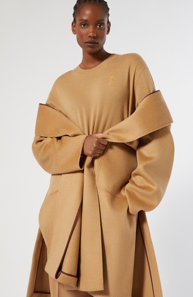 Marina Rinaldi Volto Virgin Wool Coat, Alternate, color, Camel