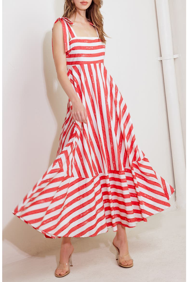 Tie Strap Maxi Dress, Alternate, color, RED/ WHITE