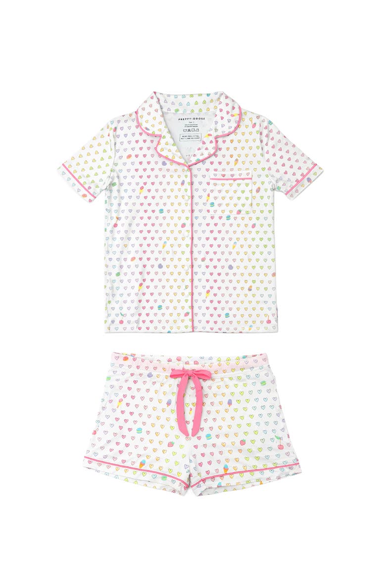Multicolor Heart Print Short Sleeve Jersey PJ, Main, color, White Multi