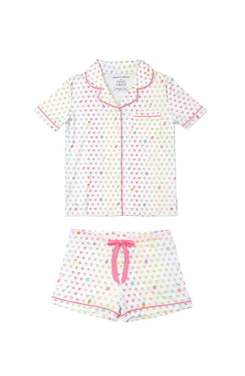 Preppy Goose Multicolor Heart Print Short Sleeve Jersey PJ, Main, color, White Multi