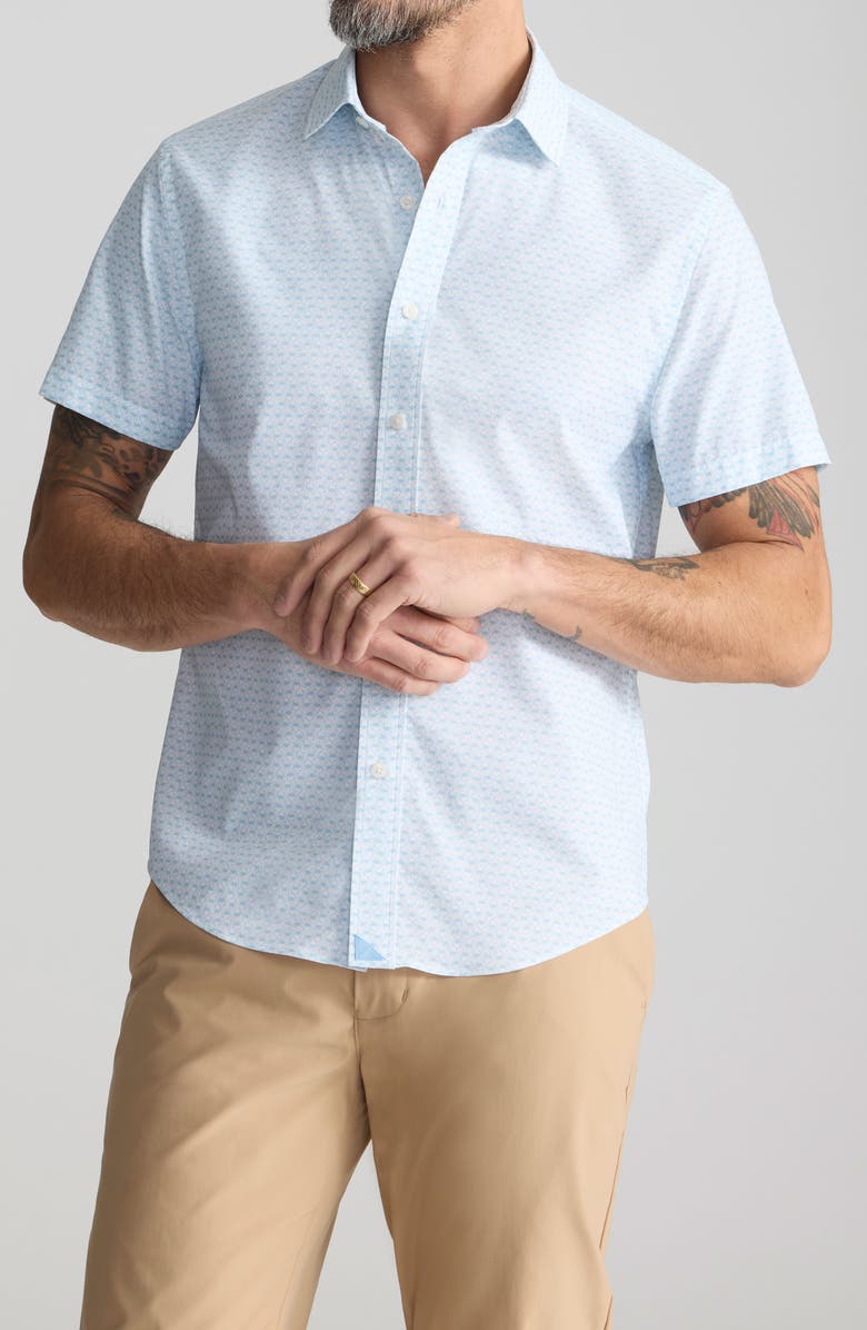 UNTUCKit Crab Print Short Sleeve Performance Button-Up Shirt, Main, color, Blue
