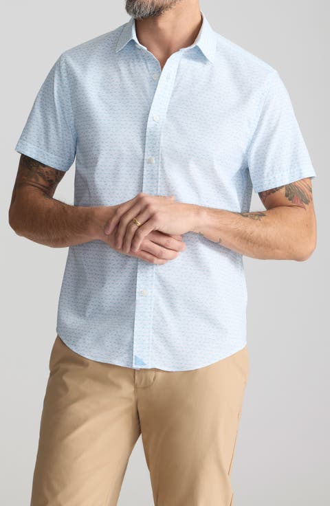 Crab Print Short Sleeve Performance Button-Up Shirt