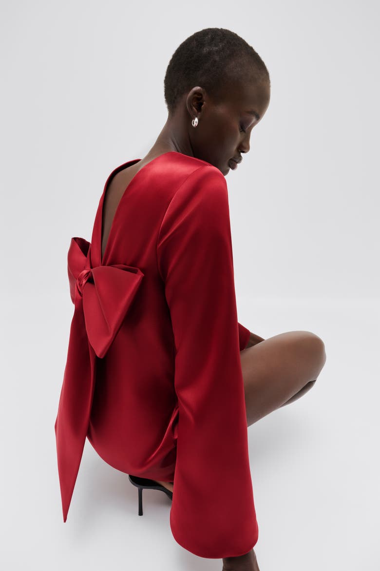 Elna Bow Detailed Mini Dress, Alternate, color, Deep Red