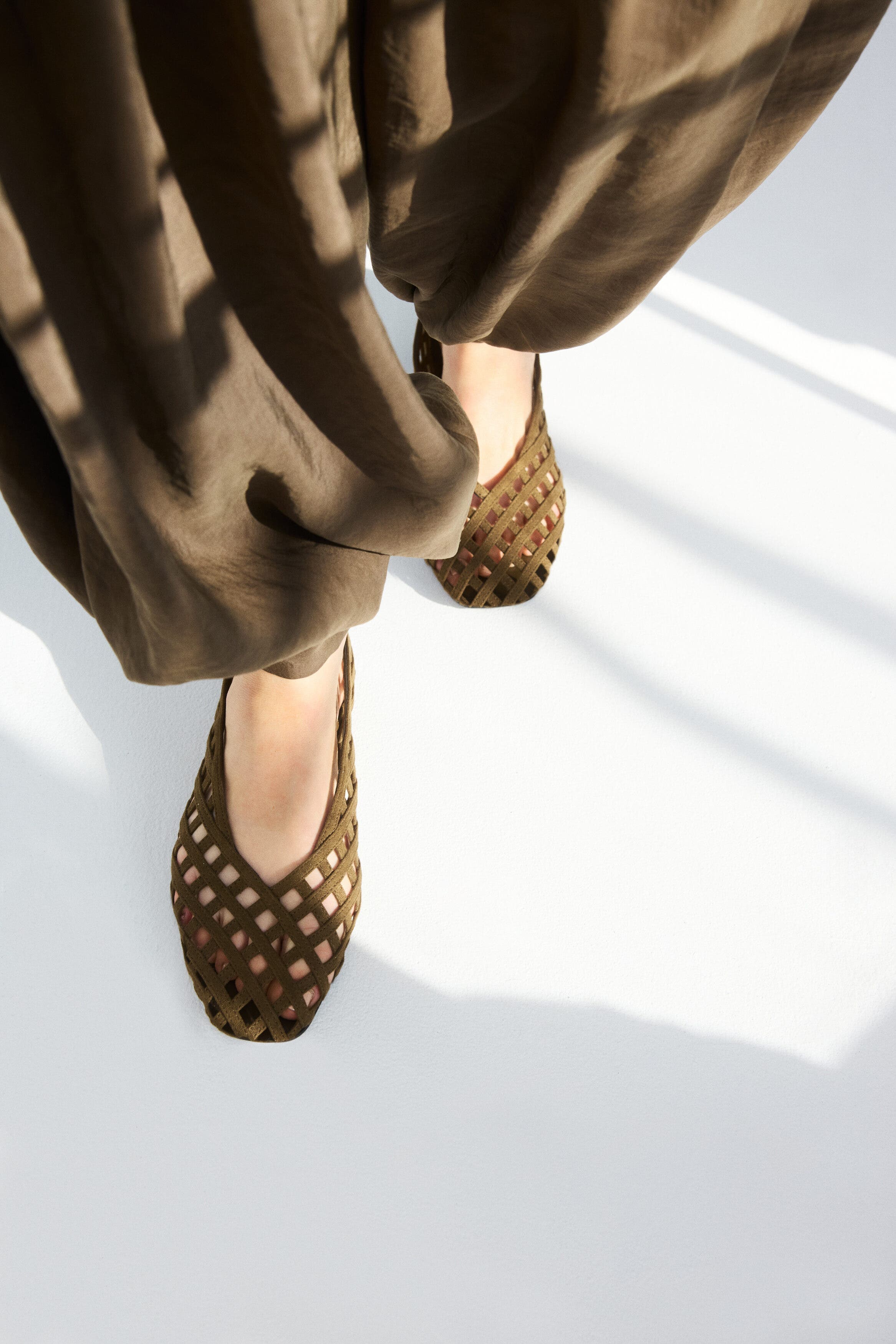 H&M Braided-look Ballet Flats, Alternate, color, Dark Khaki Green