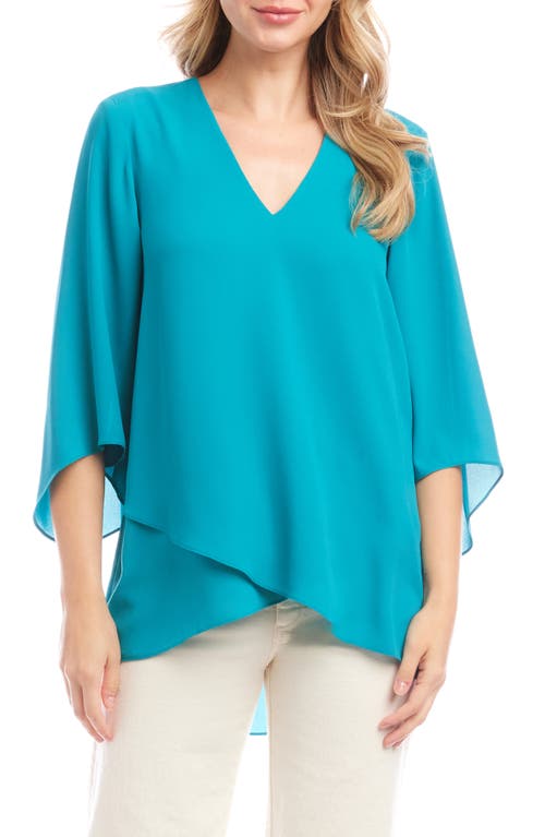 Karen Kane Asymmetric Hem Crepe Top In Teal