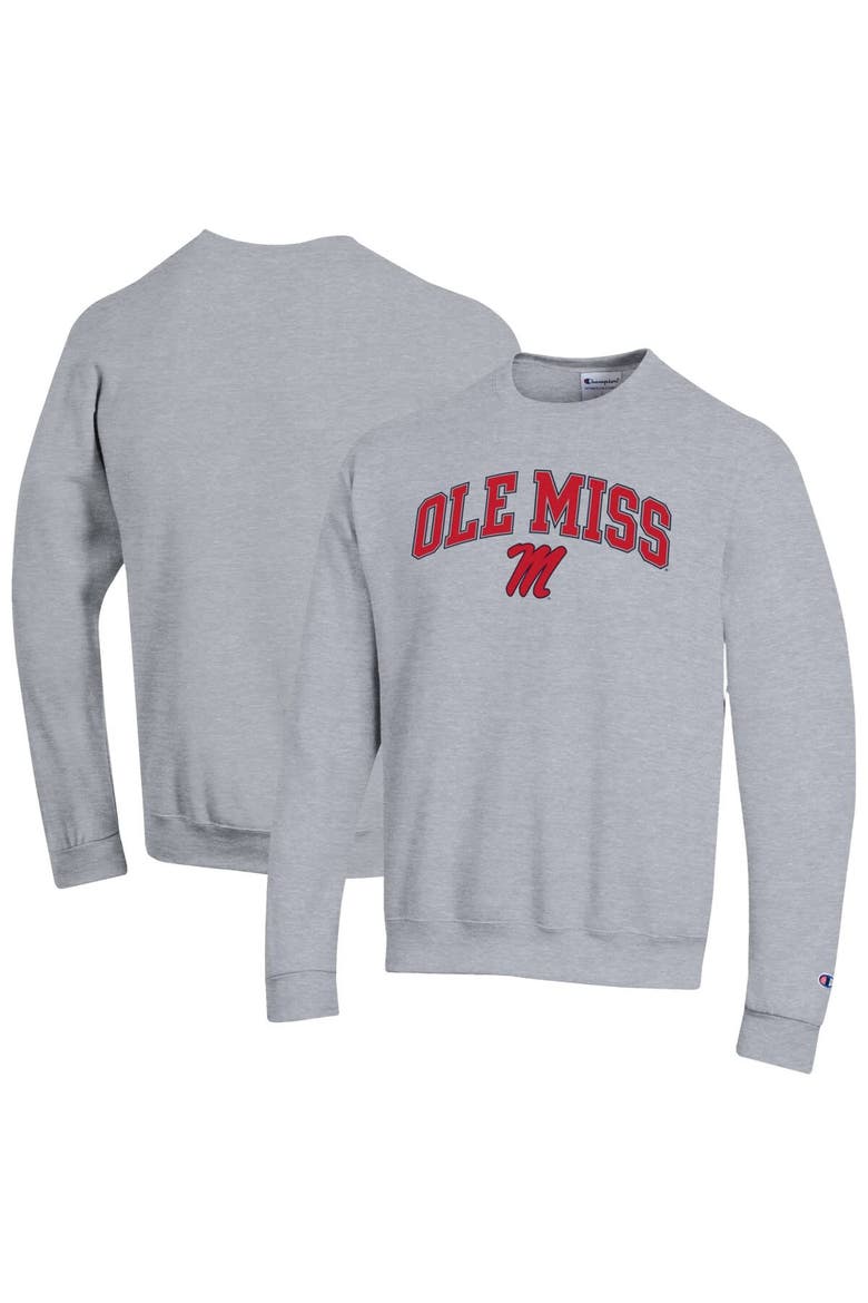 Men's Champion  Heather Gray Ole Miss Rebels Arch Over Logo Pullover Sweatshirt, Main, color, Heather Gray