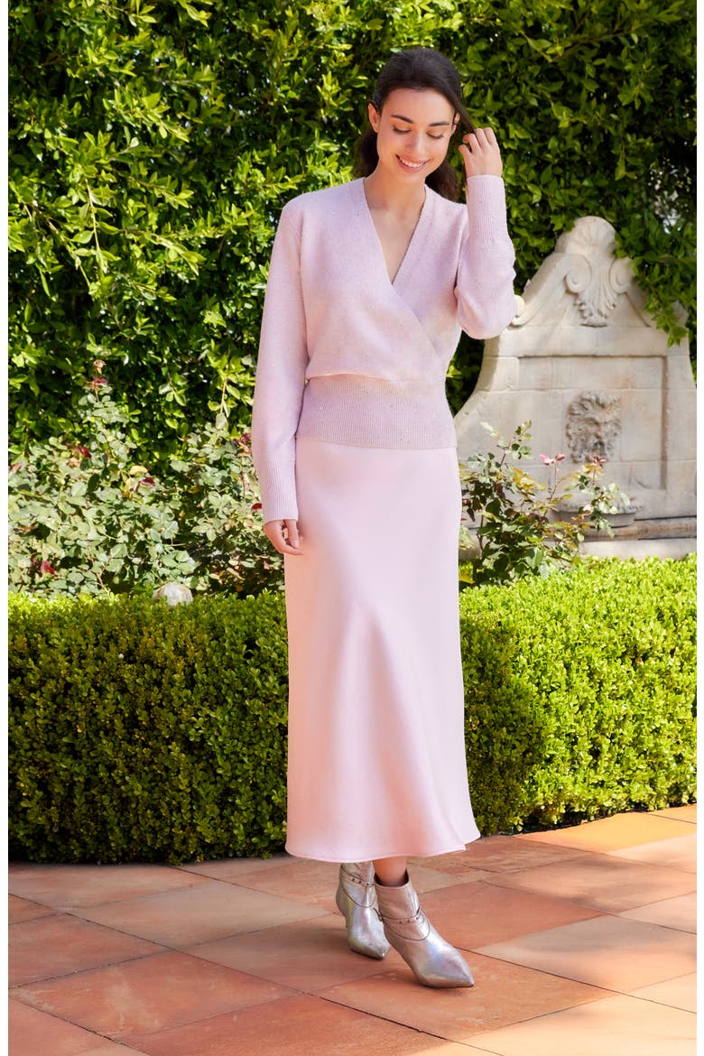 Bias Cut Satin Midi Skirt, Alternate, color, PINK