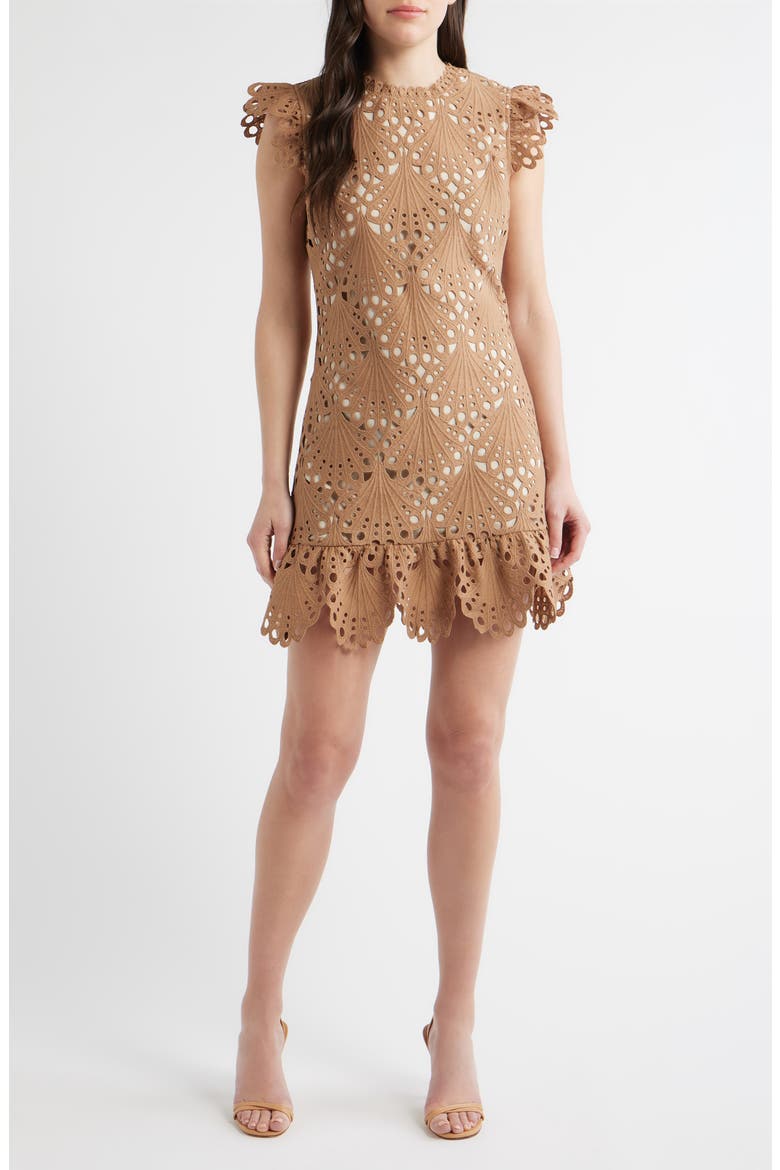 Lizzie Broderie Anglaise Minidress, Main, color, TAN/ BEIGE