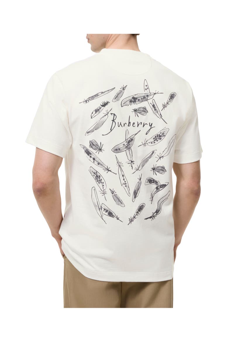 Feather Print Cotton T-shirt, Alternate, color, Chalk white