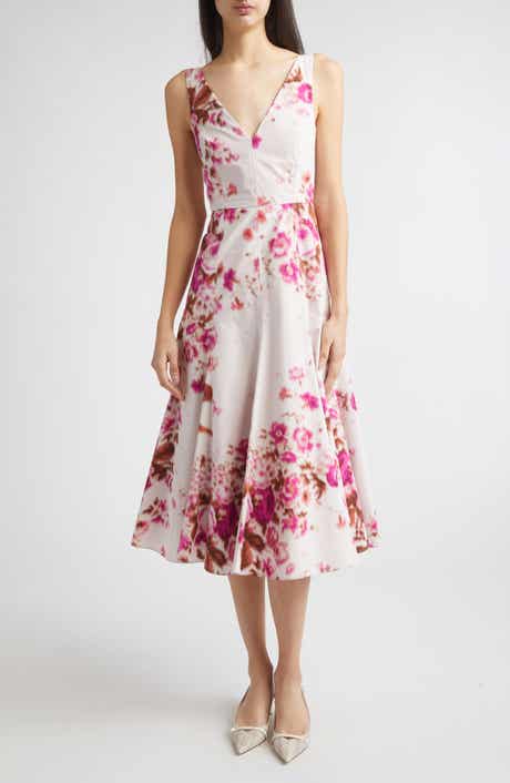 Floral Print Heavyweight Organic Cotton Poplin Fit & Flare Dress