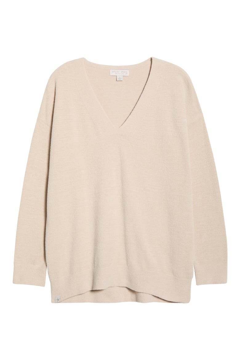 High-Low Hem V-Neck Pajama Pullover Sweater, Alternate, color, STONE