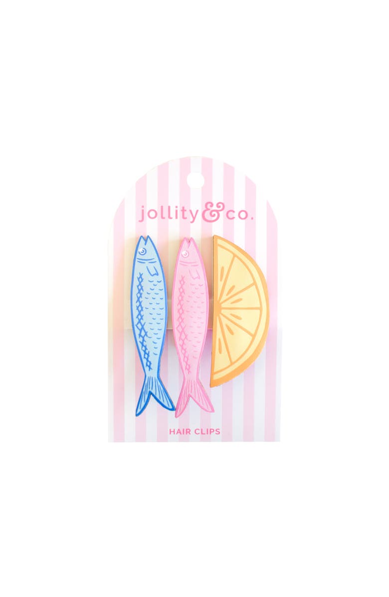 Jollity & Co. Lemon and Sardines Vegan Leather Hair Clip Set, Main, color, Assorted Pre-Pack