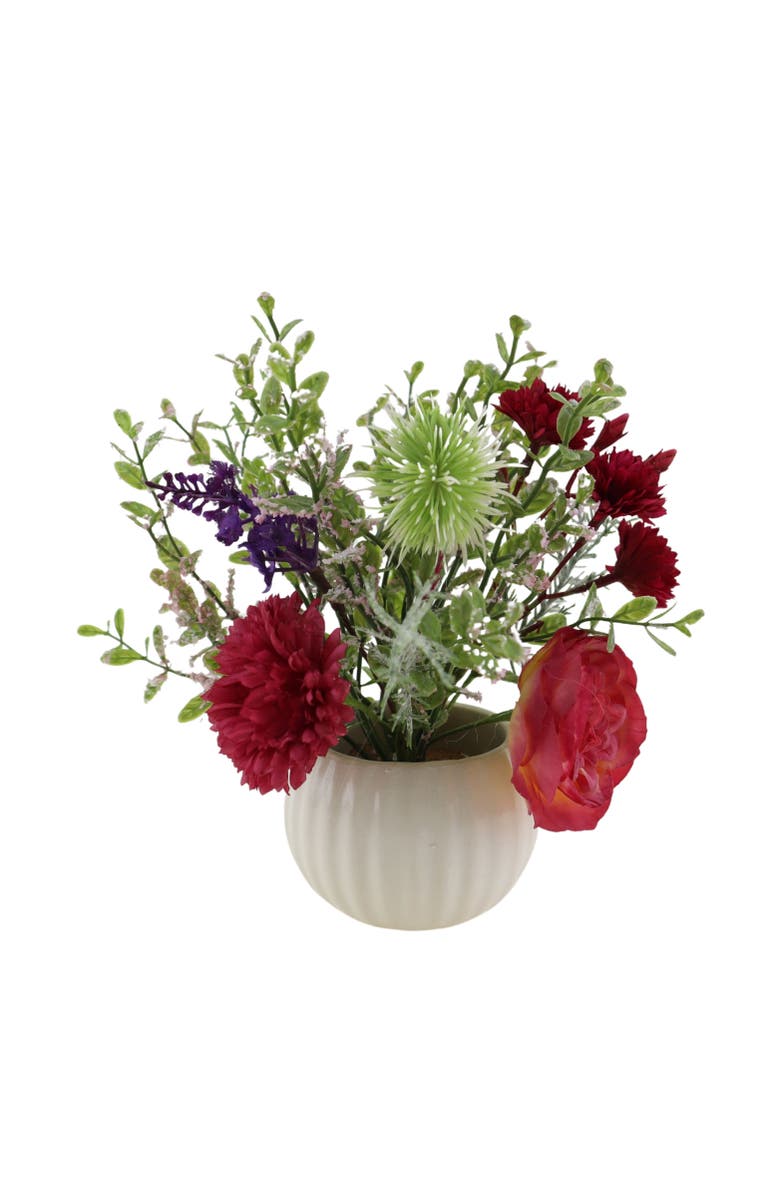 Transpac Season's Designs Artificial Flower Arrangement in Decorative Pot, 8" Pink Summer Flower, Main, color, Multicolored