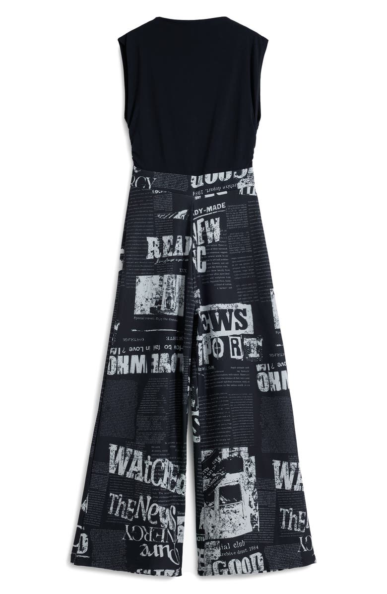 Desigual Colorblock Newspaper Print Jumpsuit, Alternate, color, Black