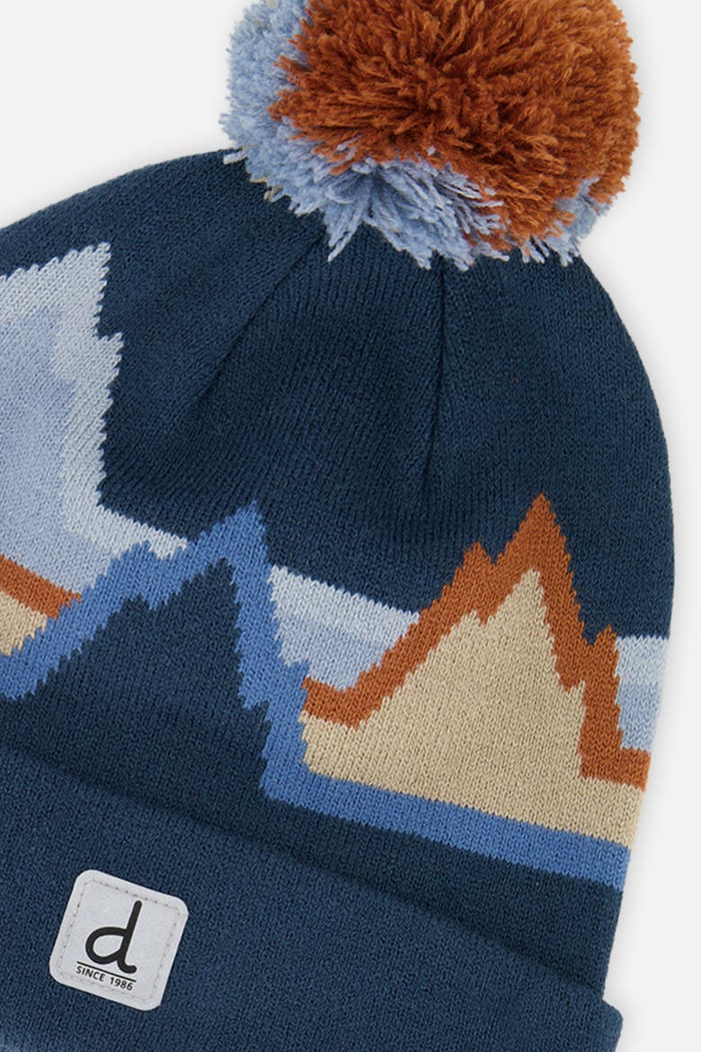 Winter Mountain Jacquard Rolled Cuff Knit Hat with Pompom, Alternate, color, Blue Jacquard Print